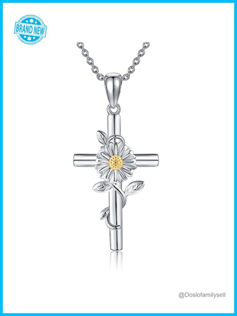 925 Sterling Silver Daisy Cross Necklace Birth Flower Pendant Gift for Women